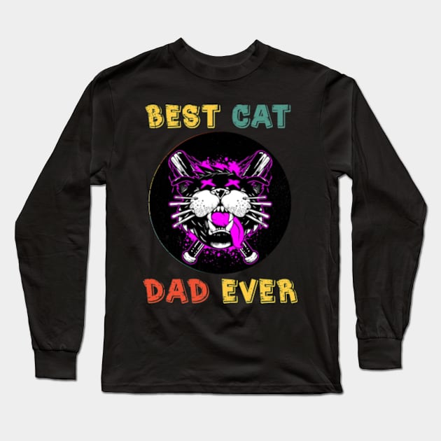 Funny Best Cat Dad Ever Long Sleeve T-Shirt by StuSpenceart